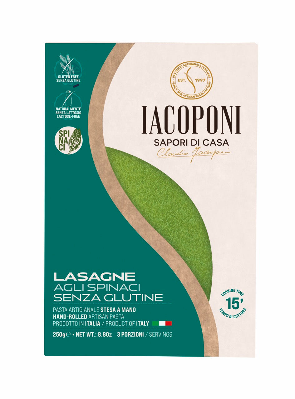 Iacoponi Lasagne senza glutine, senza uovo, agli spinaci
