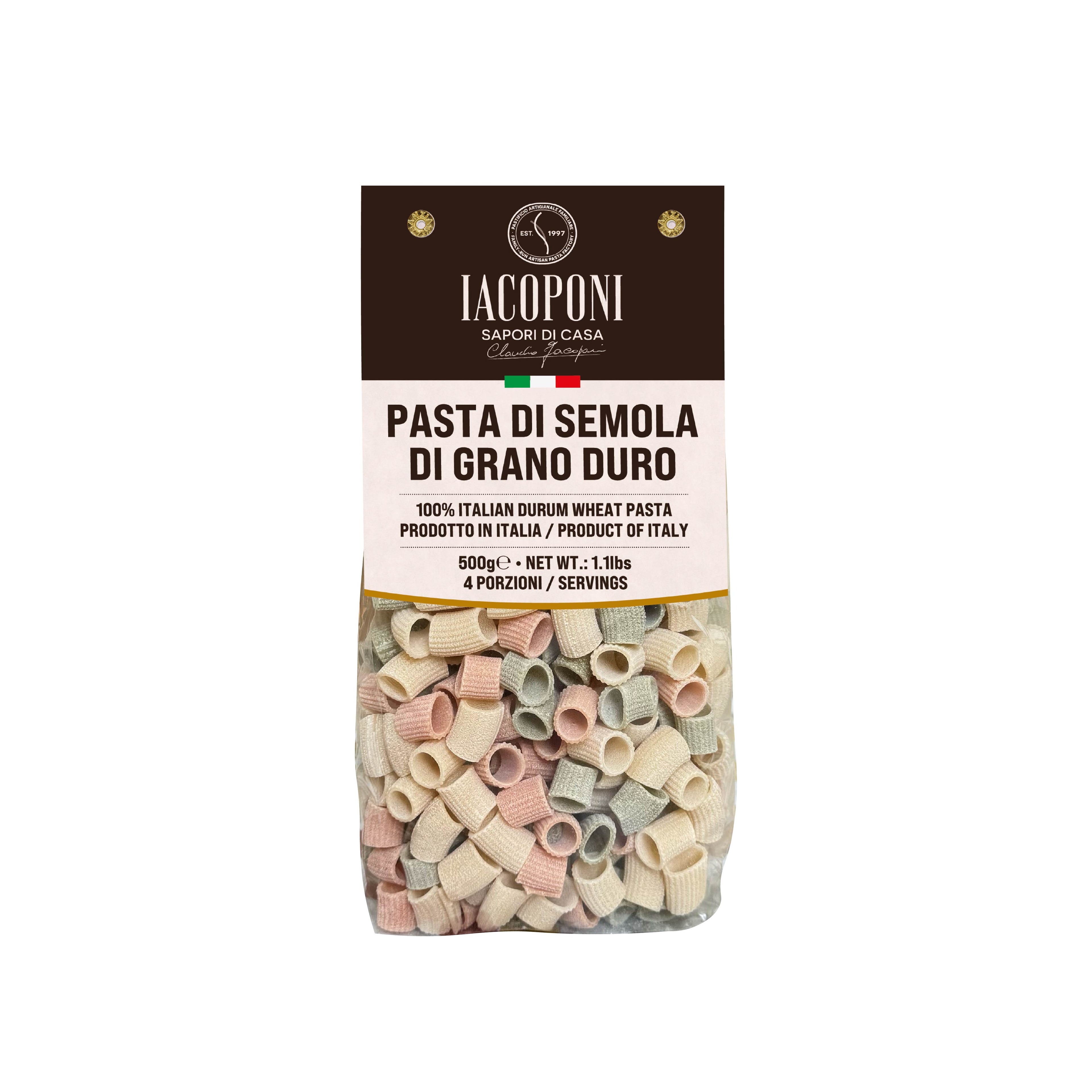 Mezzi rigatoni di grano duro Tricolore